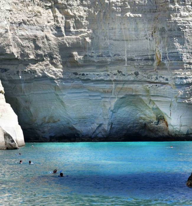 Kleftiko bay, white cliffs of Kleftiko, Milos, Cyclades Islands, Greek Islands, Aegean Sea, Greece, Europe