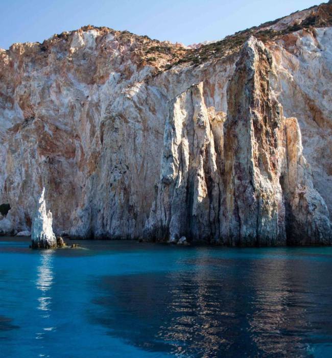 Rocks into blue water, Polyaigos Island, Cyclades Islands, Greece